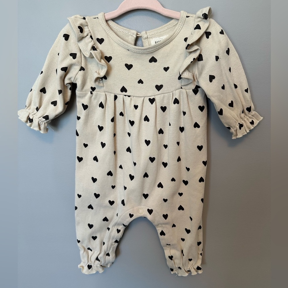 Beige heart print ruffle play suit